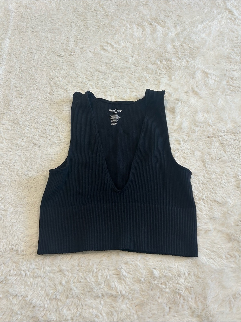 Cotton Candy Black Ribbed V-Neck Cropped Tank